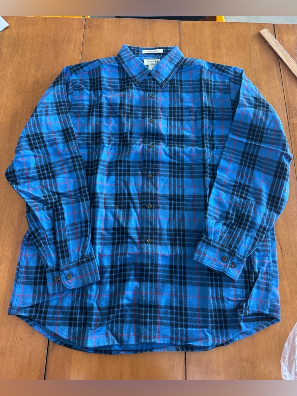 L.L.Bean Royal Blue Black Plaid Flannel Shirt Traditional Fit Men's Large
